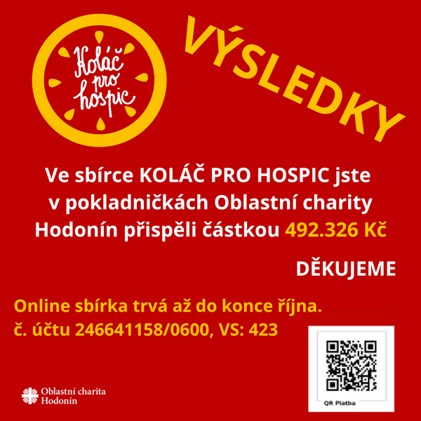 Ve sbírce KOLÁČ PRO HOSPIC se v pokladničkách vybralo 492.326 Kč (1) Ve sbírce KOLÁČ PRO HOSPIC se v pokladničkách vybralo 492.326 Kč (1)
